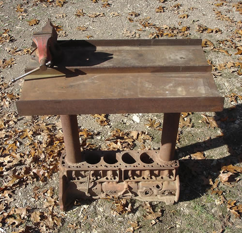 Old Engine Block Makes Sturdy Workbench Base